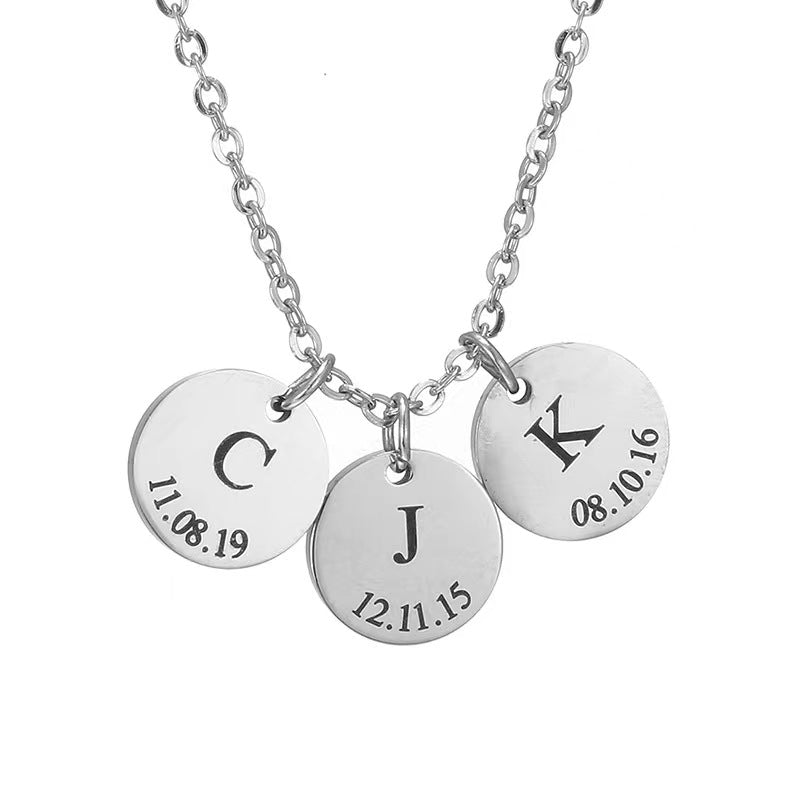 Personalized Initial & Date Pendant Necklace necklace GrindStyle Silver