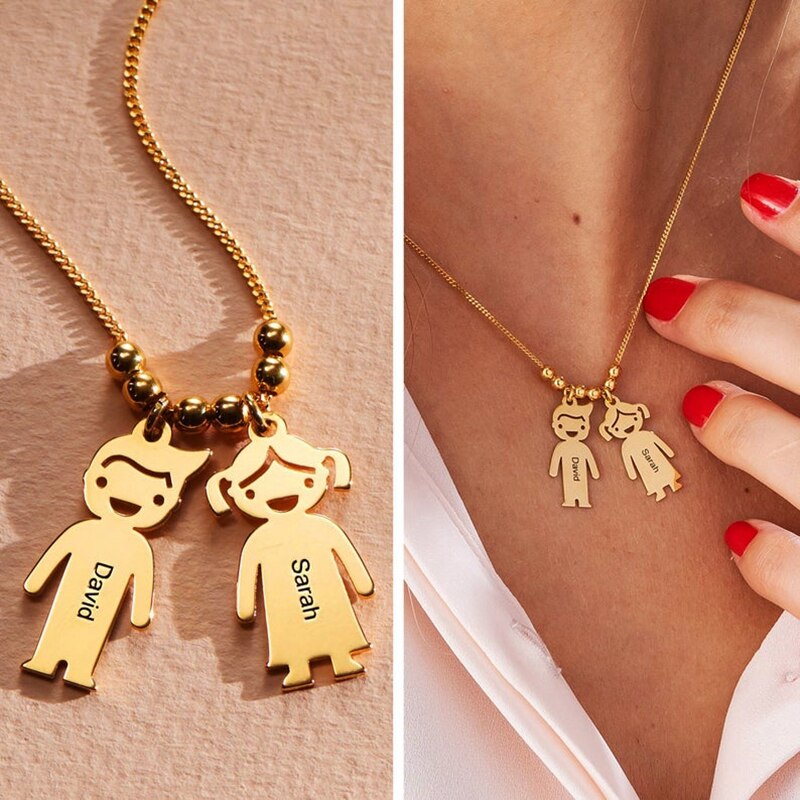 Mother's Necklace with Engraved Kids Charms necklace GrindStyle
