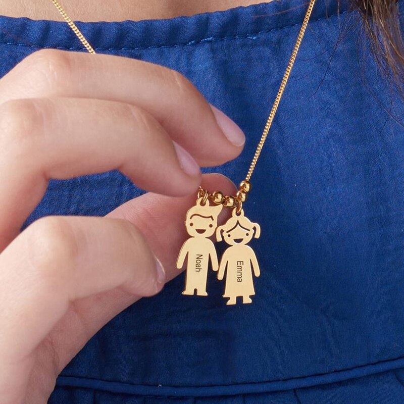 Mother's Necklace with Engraved Kids Charms necklace GrindStyle