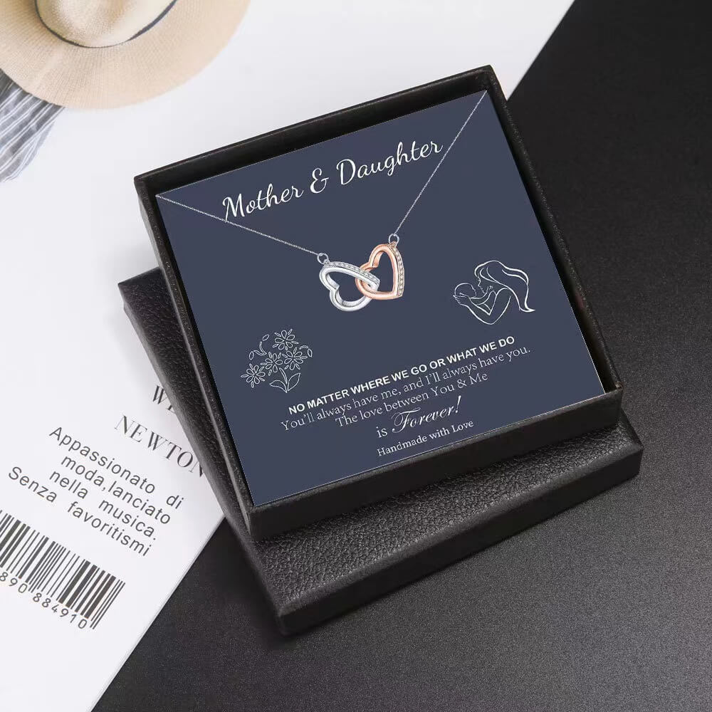 Mother & Daughter - No Matter Where We Go - Interlocking Hearts Necklace