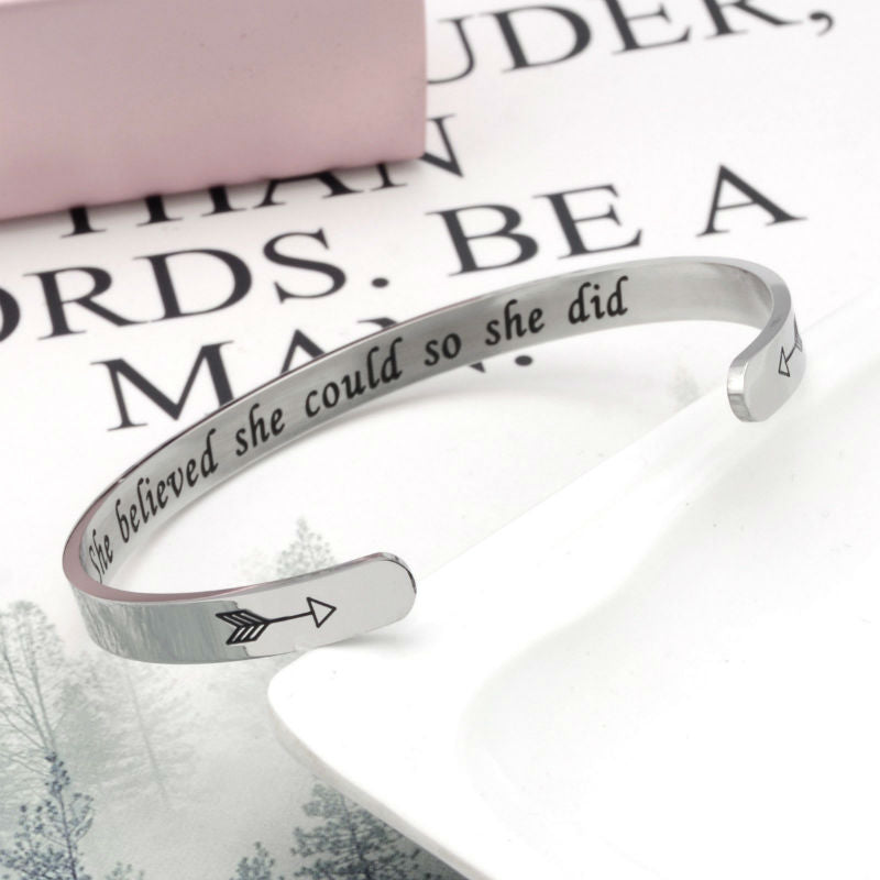 She Believed She Could Cuff Bracelet bracelets GrindStyle Silver
