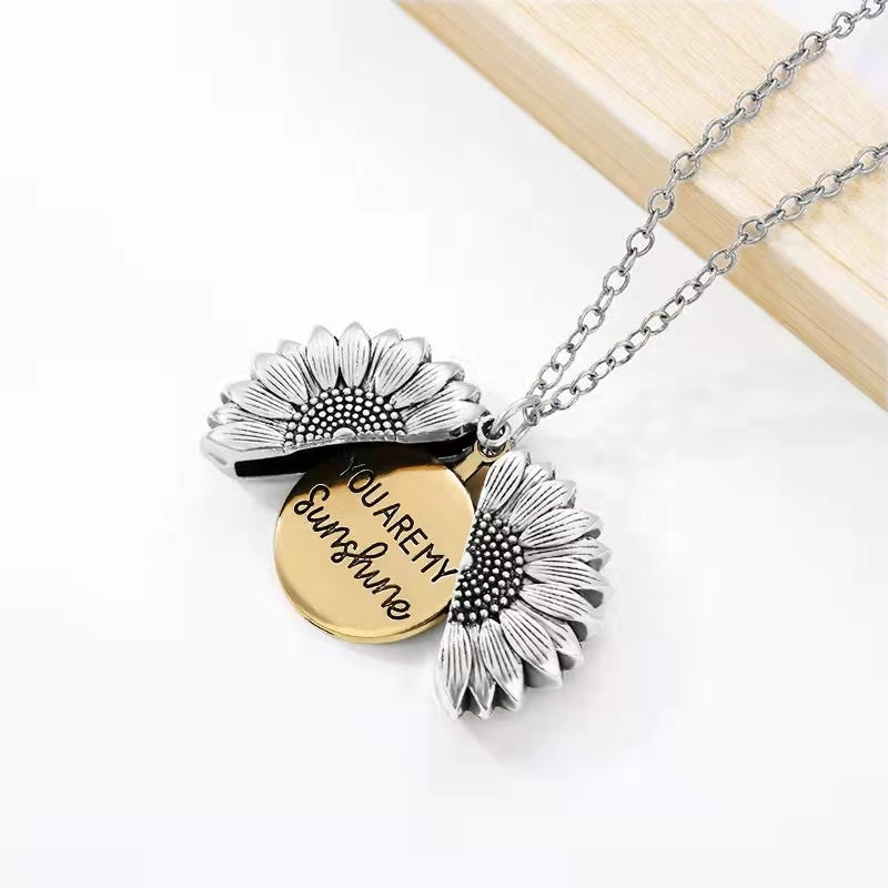 You Are My Sunshine Sunflower Necklace GrindStyle Silver