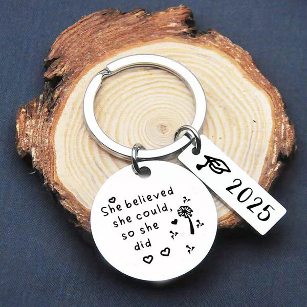 Fuqimanman2020 Inspirational Keychain - 'She Believed She Could So She Did' Stainless Steel Keyring Gift