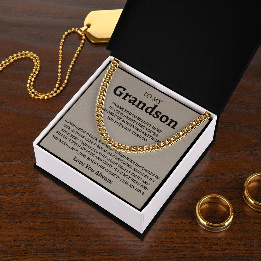 To My Grandson - Feel My Love - Cuban Link Chain Necklace