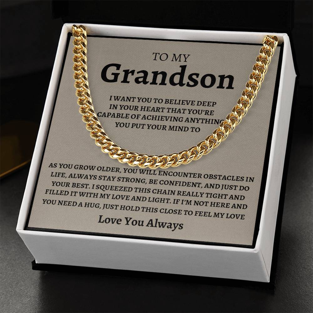 To My Grandson - Feel My Love - Cuban Link Chain Necklace