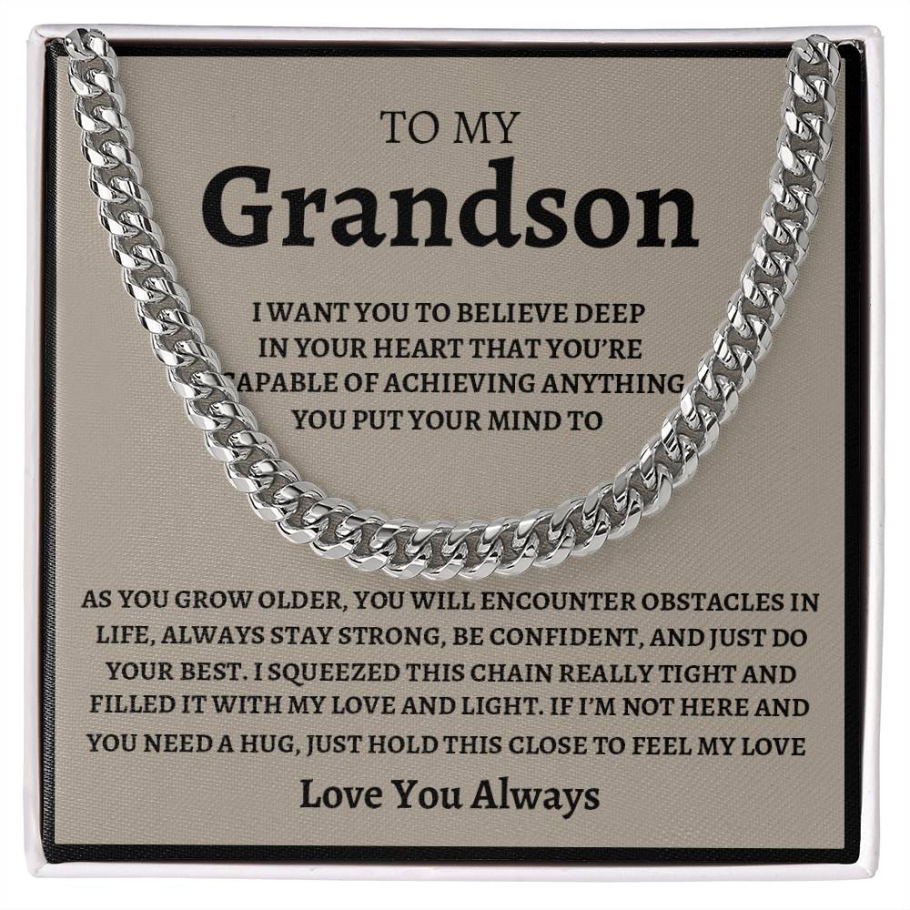 To My Grandson - Feel My Love - Cuban Link Chain Necklace