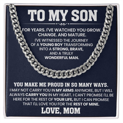 To My Son Cuban Link Chain From Mom- You Make Me Proud