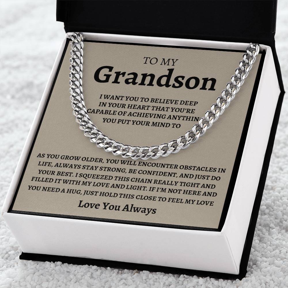 To My Grandson - Feel My Love - Cuban Link Chain Necklace