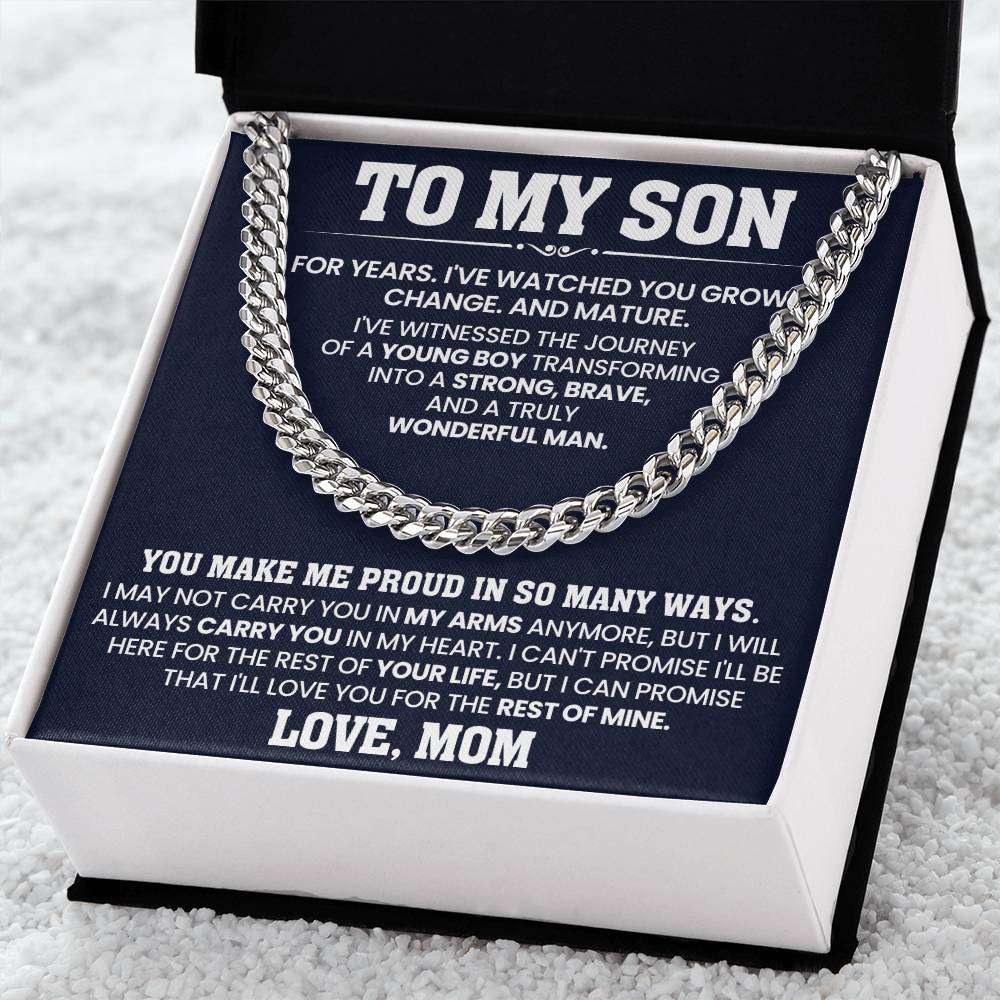 To My Son Cuban Link Chain From Mom- You Make Me Proud