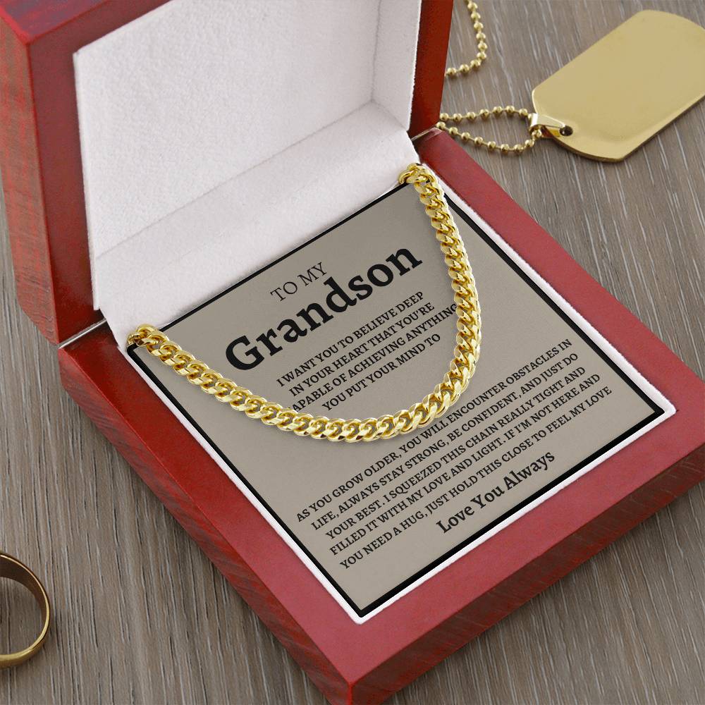 To My Grandson - Feel My Love - Cuban Link Chain Necklace