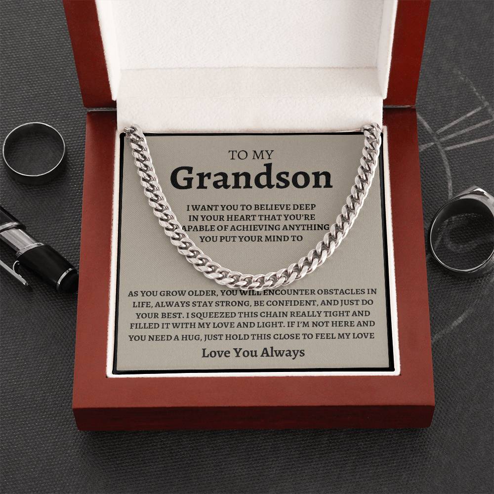 To My Grandson - Feel My Love - Cuban Link Chain Necklace