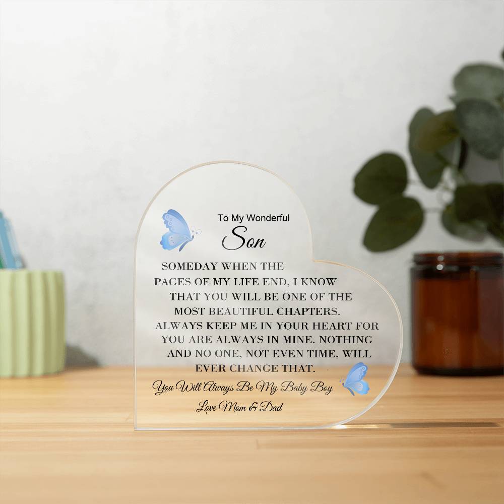 To My Son Love Mom & Dad - Acrylic Heart Plaque