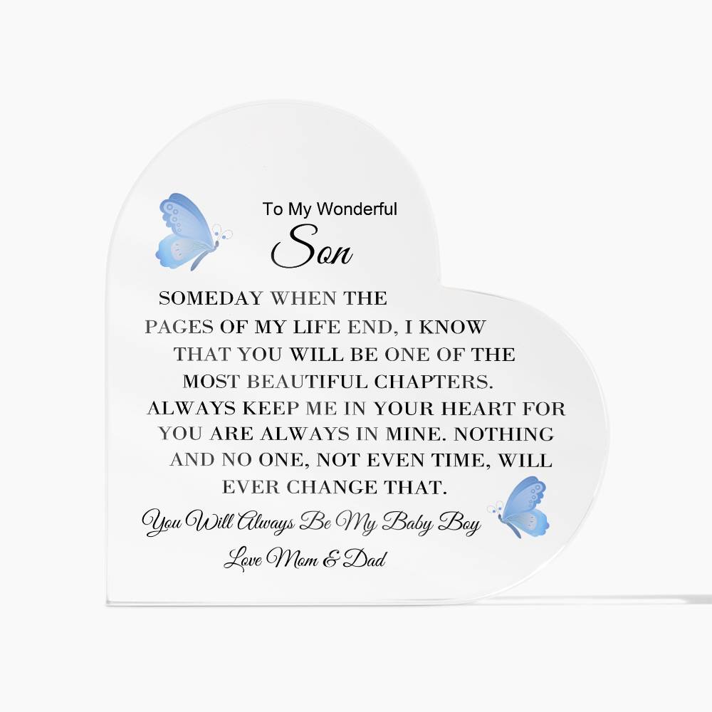 To My Son Love Mom & Dad - Acrylic Heart Plaque