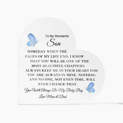 To My Son Love Mom & Dad - Acrylic Heart Plaque