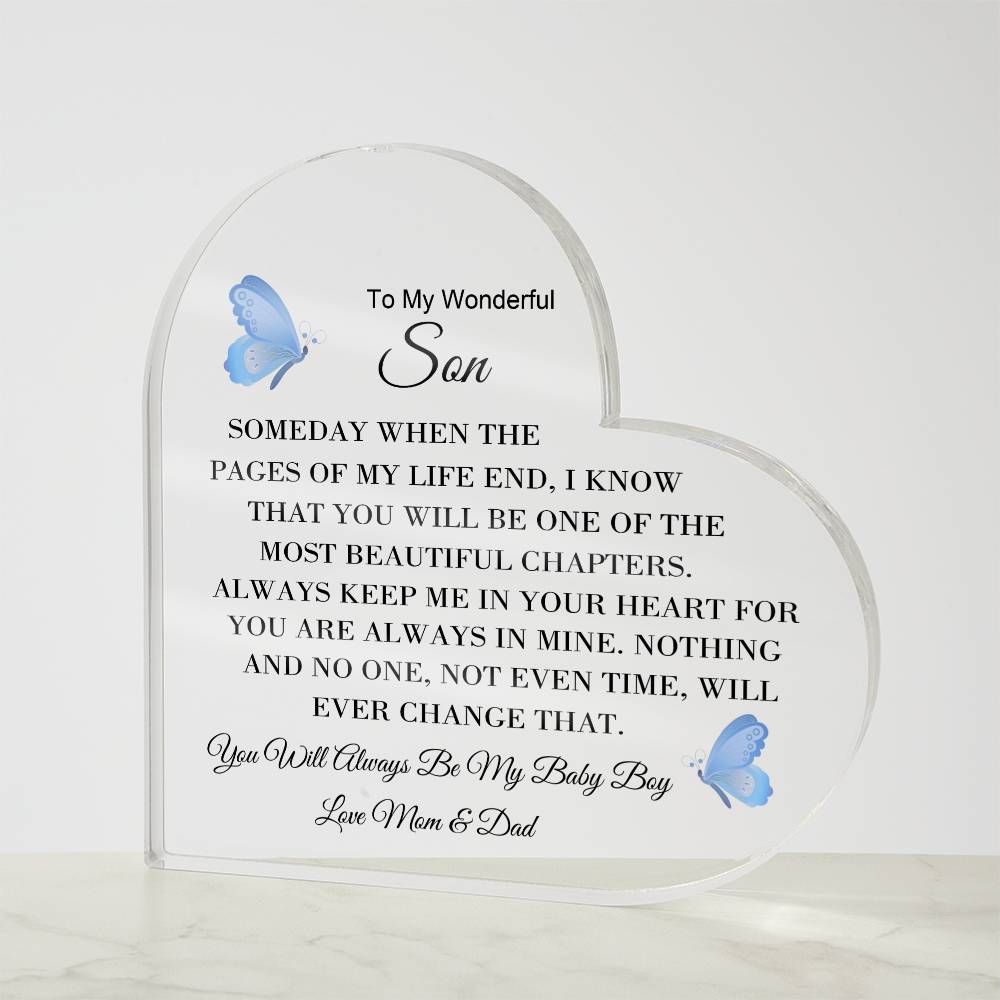 To My Son Love Mom & Dad - Acrylic Heart Plaque