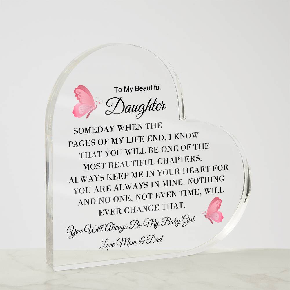 To My Daughter Love Mom & Dad - Acrylic Heart Plaque