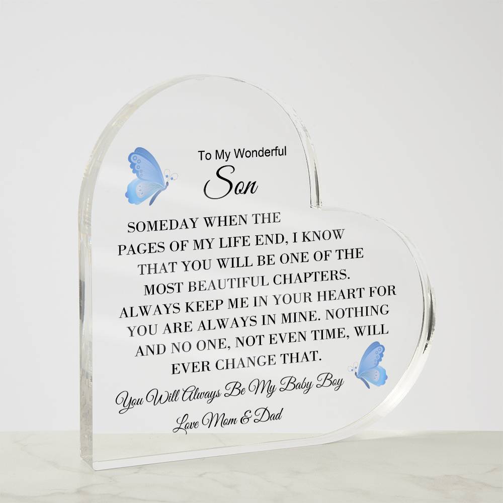 To My Son Love Mom & Dad - Acrylic Heart Plaque