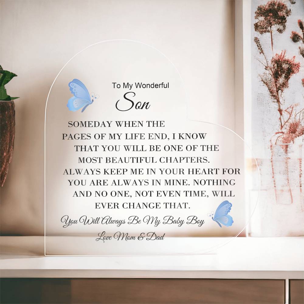 To My Son Love Mom & Dad - Acrylic Heart Plaque