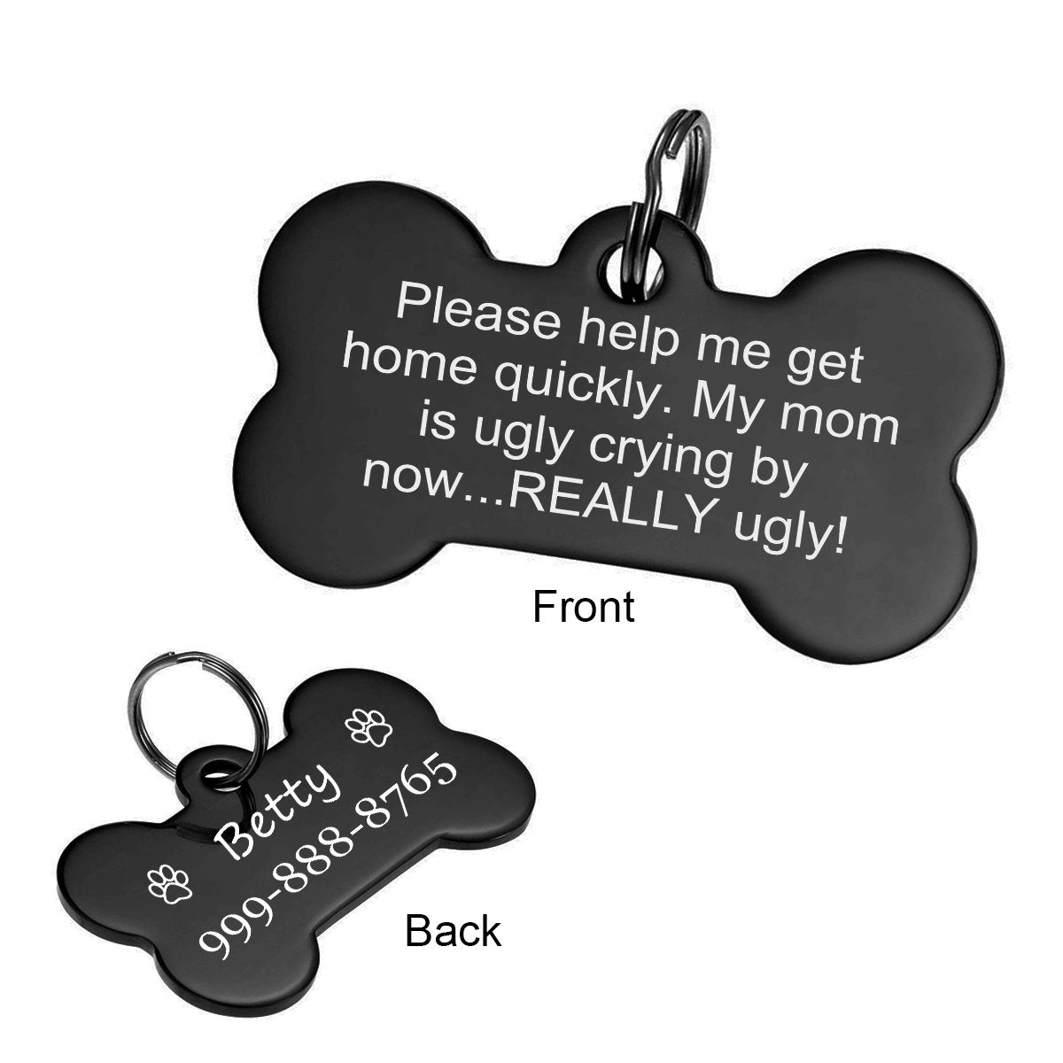 Ugly Crying Mom Funny Personalized Pet Tag Pet Tag GrindStyle Black L: 50mm x 28mm 