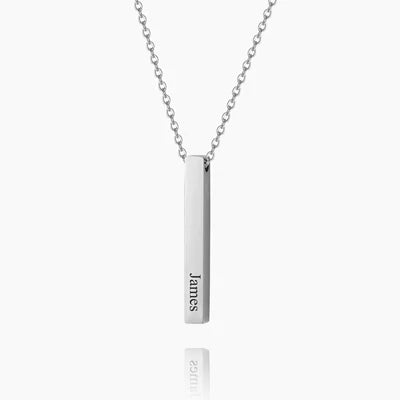Custom Engraved 4 Sided 3D Bar Necklace Necklaces GrindStyle Silver 