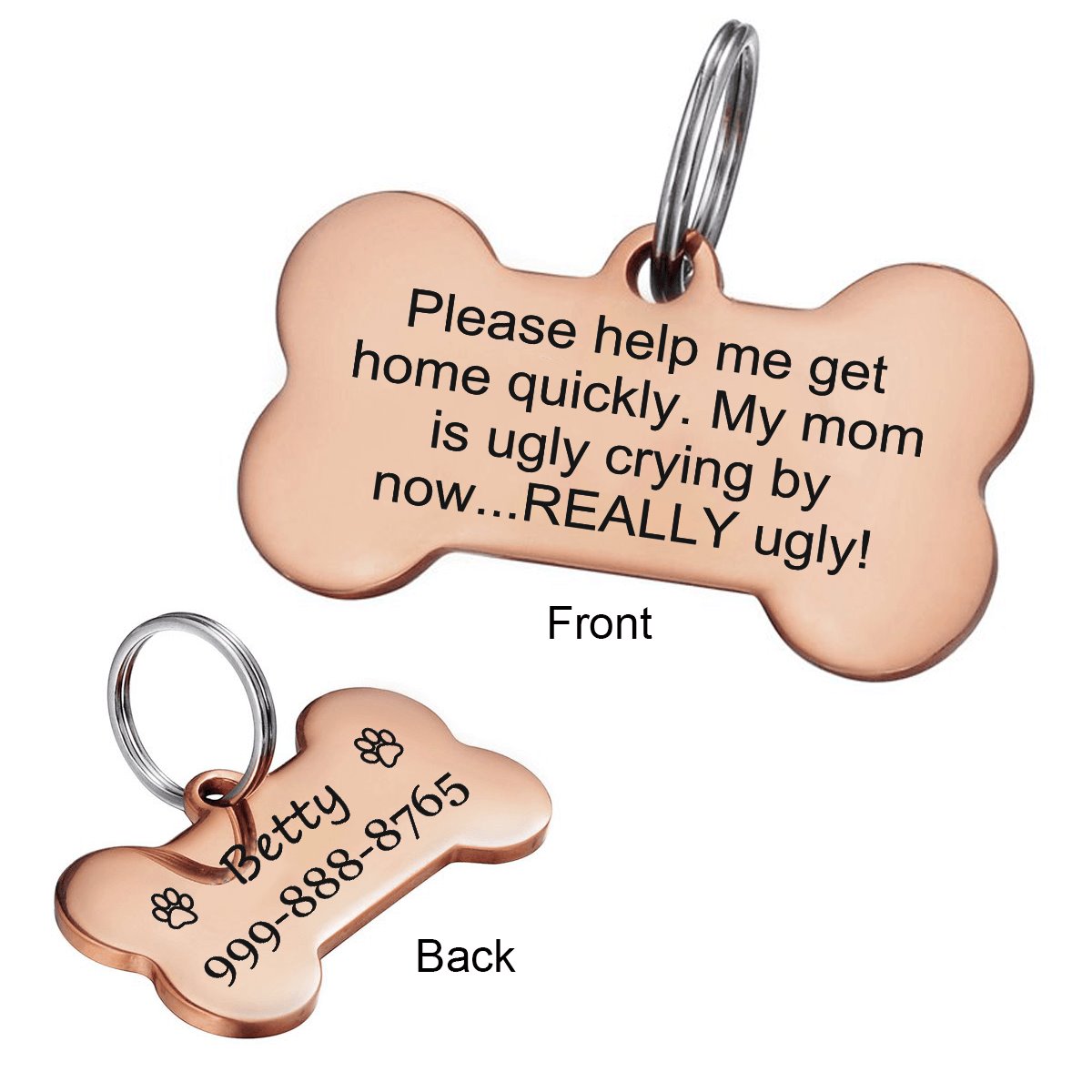 Ugly Crying Mom Funny Personalized Pet Tag Pet Tag GrindStyle Rose Gold L: 50mm x 28mm 
