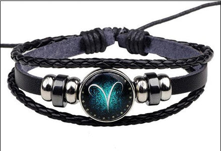 12 Zodiac Signs Handmade Leather Bracelet bracelets GrindStyle Aries 