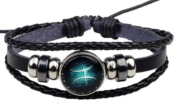 12 Zodiac Signs Handmade Leather Bracelet bracelets GrindStyle Pisces 