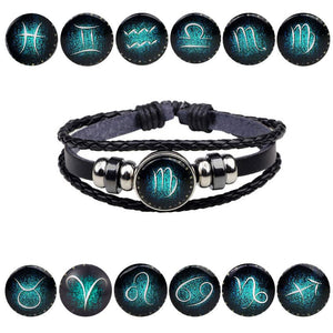12 Zodiac Signs Handmade Leather Bracelet bracelets GrindStyle 