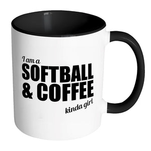 I'm A Softball And Coffee Kinda Girl Drinkware teelaunch Accent Mug - Black 