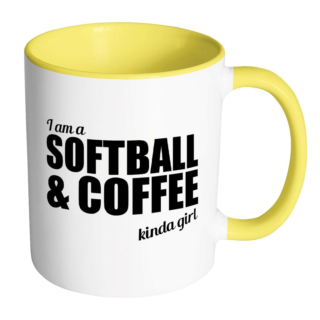 I'm A Softball And Coffee Kinda Girl Drinkware teelaunch Accent Mug - Yellow 