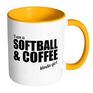 I'm A Softball And Coffee Kinda Girl Drinkware teelaunch Accent Mug - Orange 