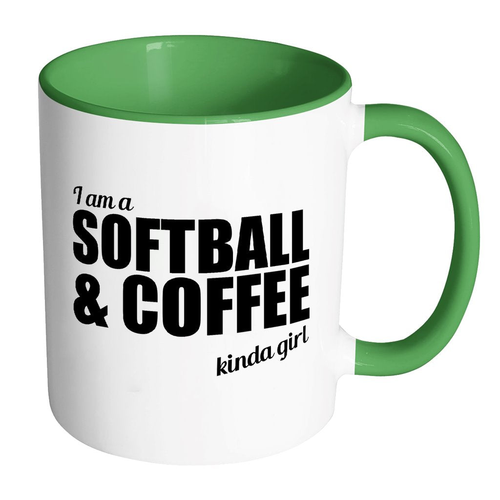 I'm A Softball And Coffee Kinda Girl Drinkware teelaunch Accent Mug - Green 