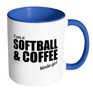 I'm A Softball And Coffee Kinda Girl Drinkware teelaunch Accent Mug - Blue 