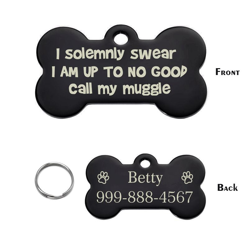 I Solemnly Swear I Am Up To No Good Call My Muggle Pet Tag GrindStyle Black L:50mmx28mm 