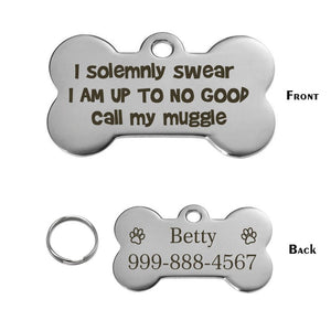 I Solemnly Swear I Am Up To No Good Call My Muggle Pet Tag GrindStyle Silver L:50mmx28mm 