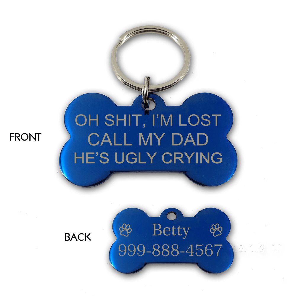 Oh Shit I'm Lost Call My Dad Pet Tag Pet Tag GrindStyle Blue L: 50mm x 28mm 