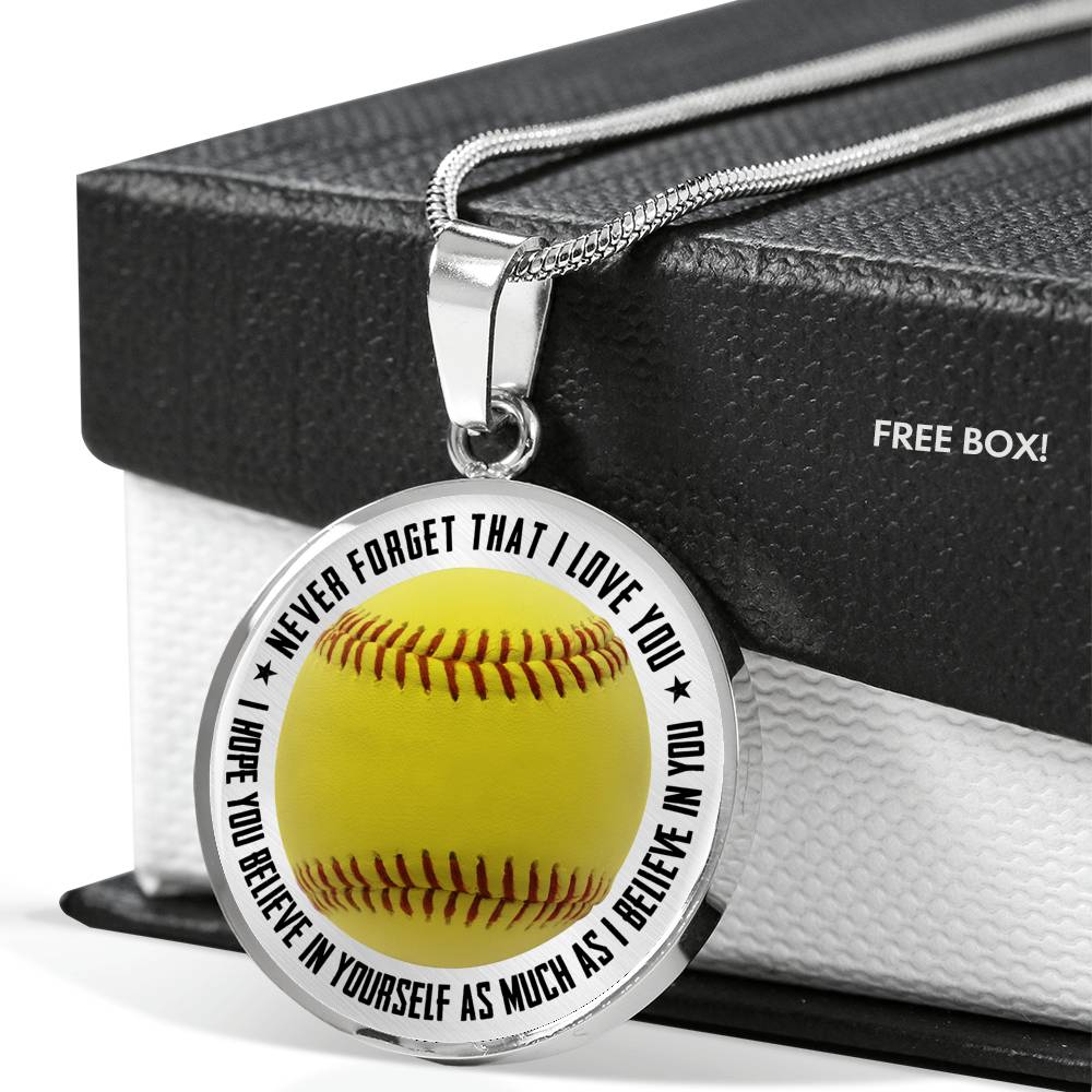 Softball Necklace - Believe In Yourself Jewelry ShineOn Fulfillment Luxury Necklace (Silver) No 