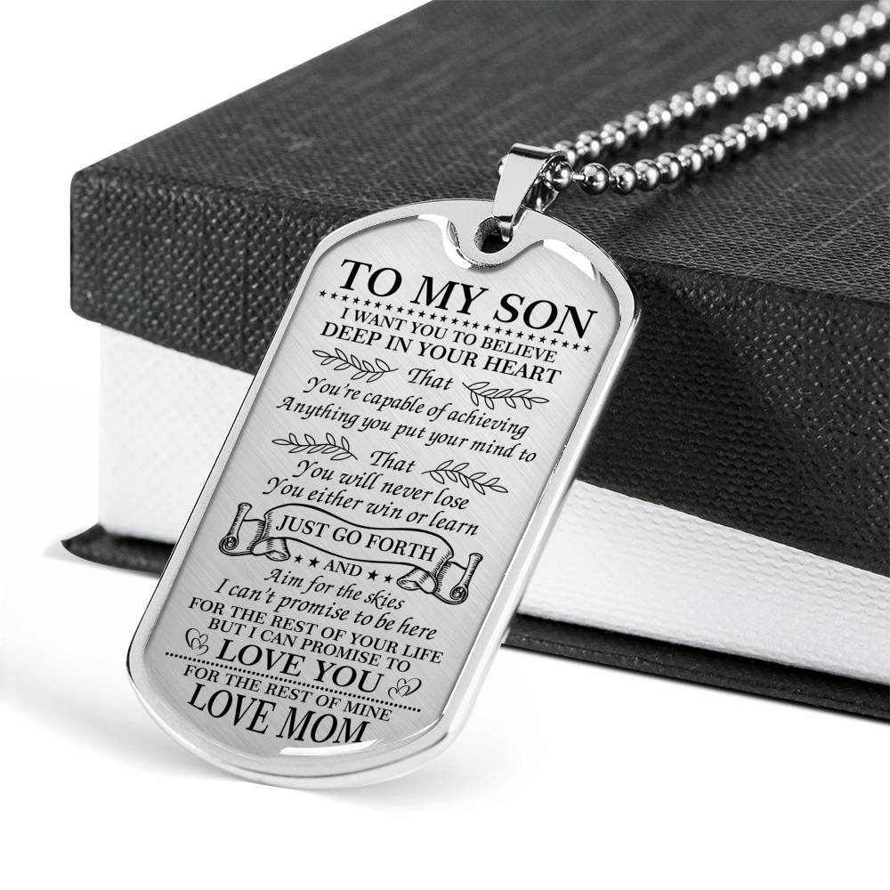 Mom To Son Dog Tag - Just Go Forth Jewelry ShineOn Fulfillment Military Chain (Silver) No 