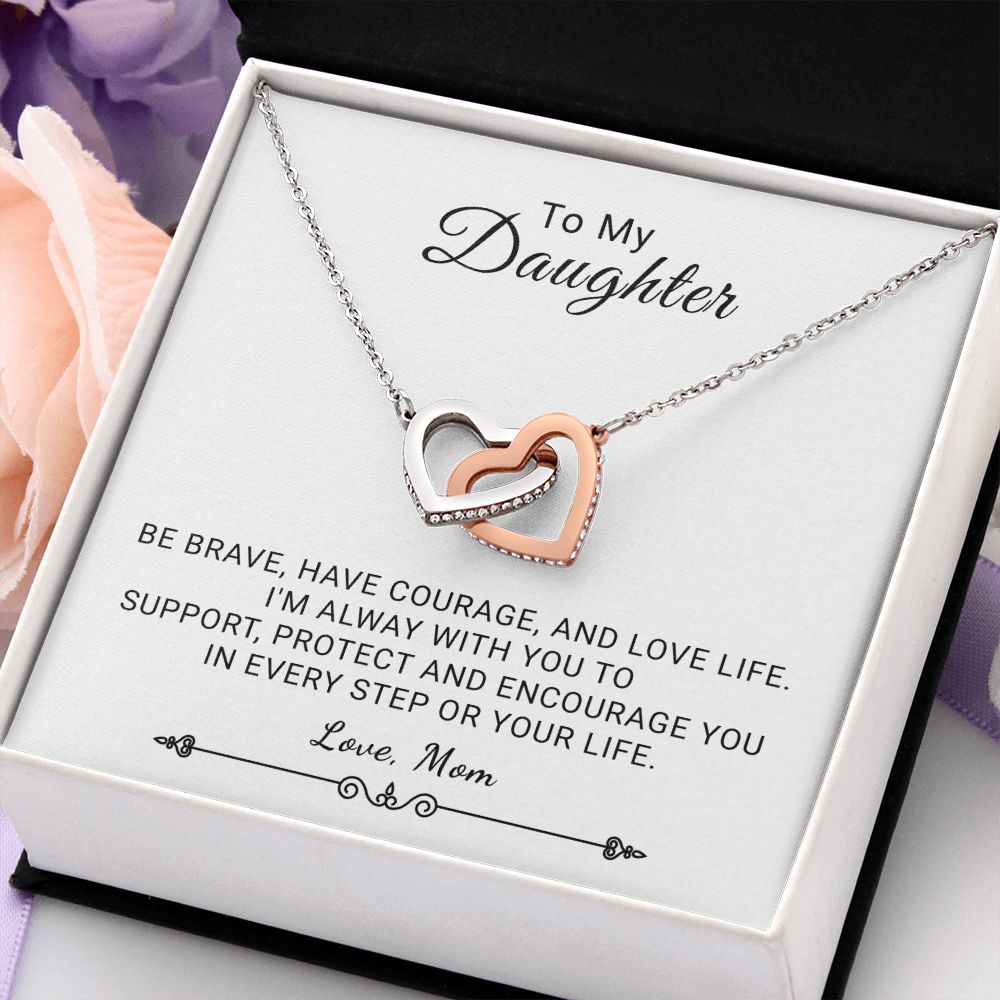Daughter - Be Brave - Interlocking Hearts Necklace