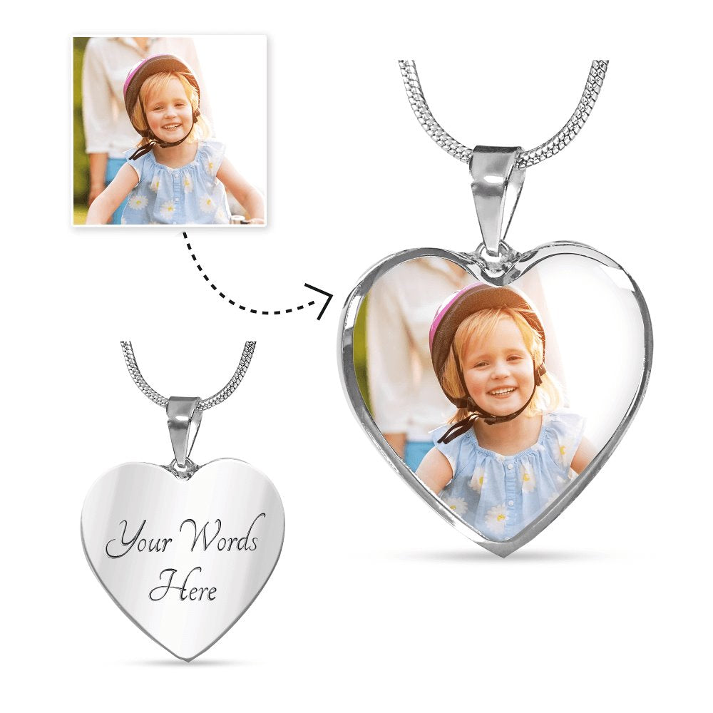 Personalized Photo Necklace Heart Shaped Jewelry ShineOn Fulfillment Luxury Necklace (Silver) Yes 