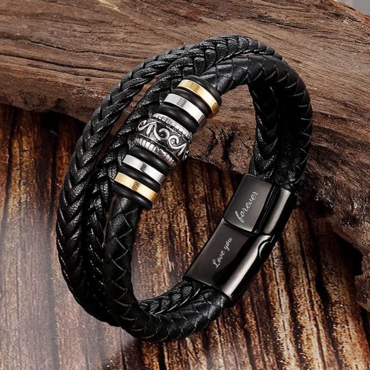To My Son - Love You Forever - Braided Leather Bracelet with Message Card