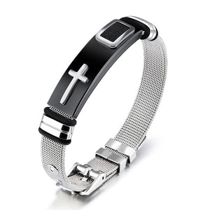 Adjustable Stainless Steel Cross Bracelet bracelets GrindStyle Black 