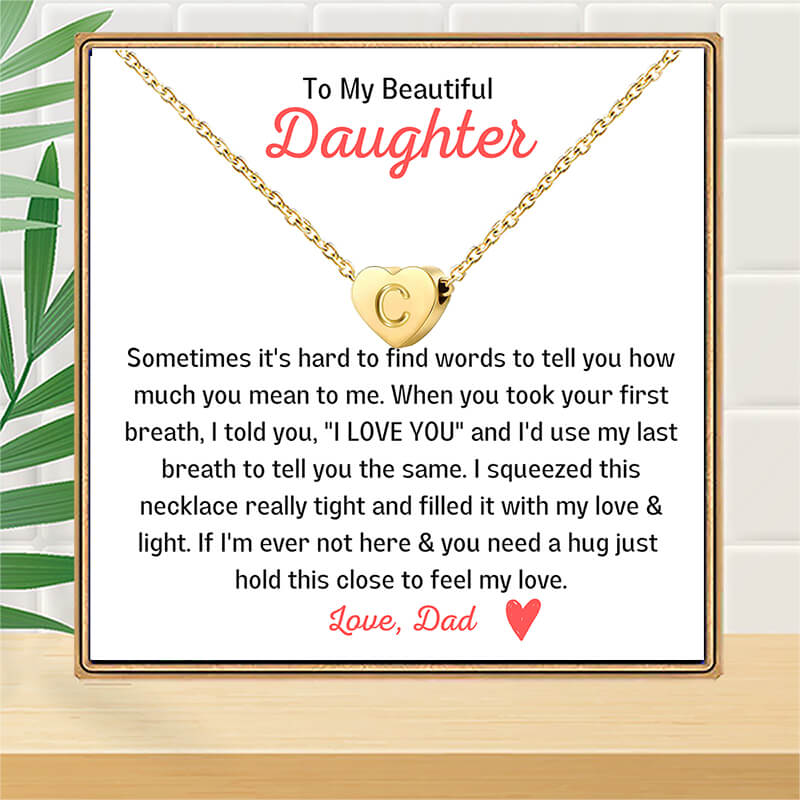 Daughter - First Breath - Dainty Heart Initial Necklace