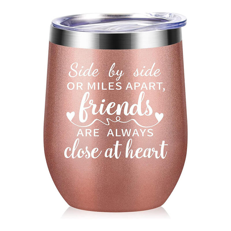 Friends Are Always Close at Heart Wine Tumbler Tumblers GrindStyle Rose Gold 