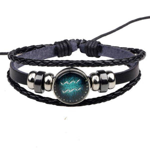 12 Zodiac Signs Handmade Leather Bracelet bracelets GrindStyle Aquarius 