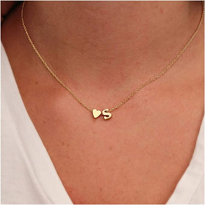 14K Gold Plated Initial Letter Necklace Necklaces GrindStyle Heart & Initial A 