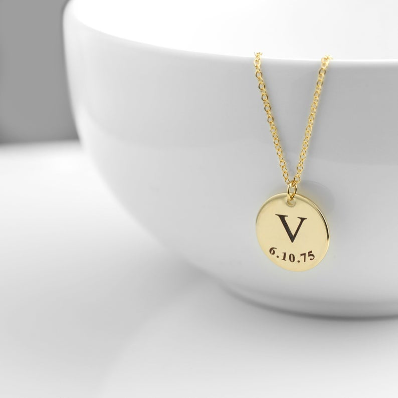 Personalized Initial & Date Pendant Necklace necklace GrindStyle 