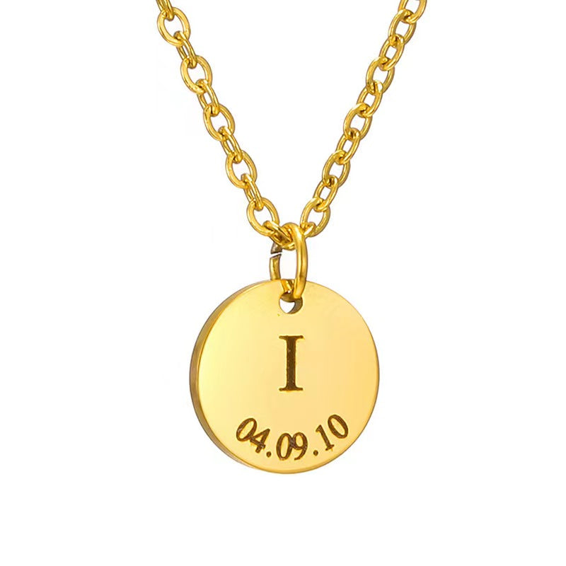 Personalized Initial & Date Pendant Necklace necklace GrindStyle Gold 