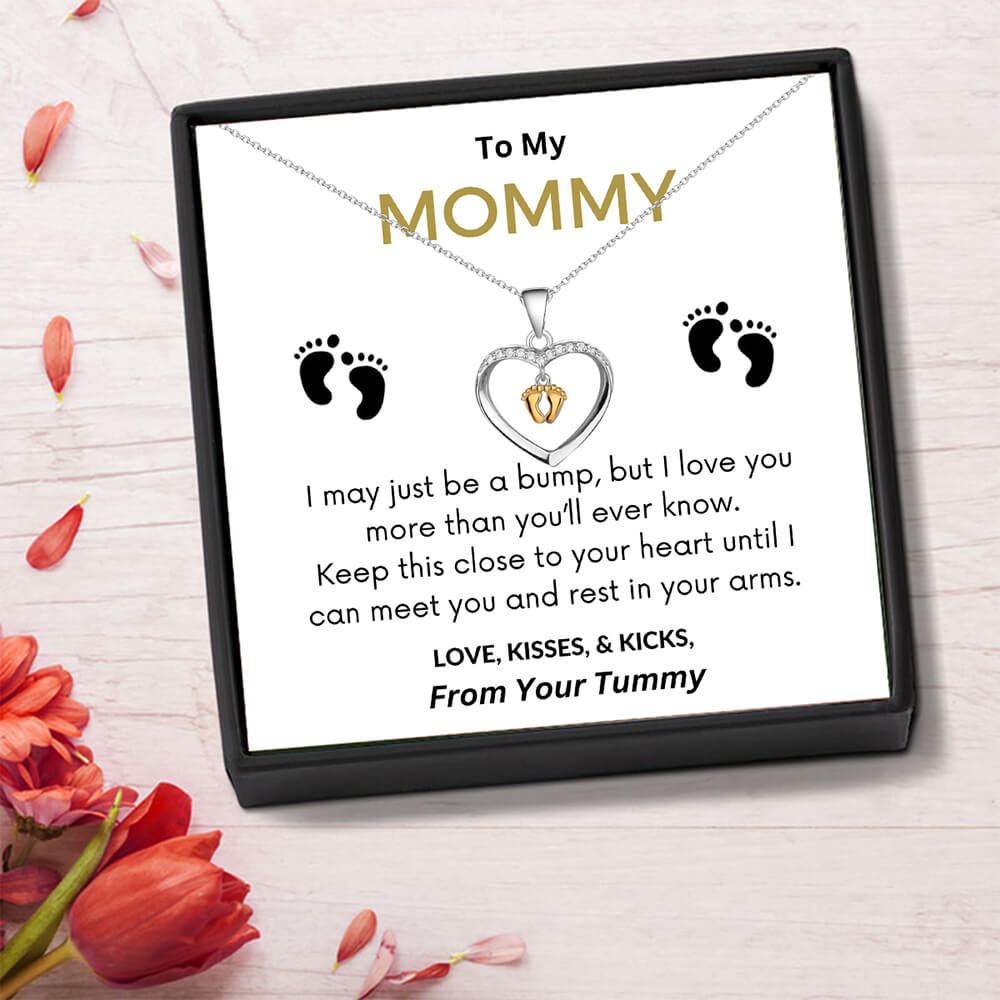 To My Mommy 925 Sterling Silver Baby Feet Heart Necklace
