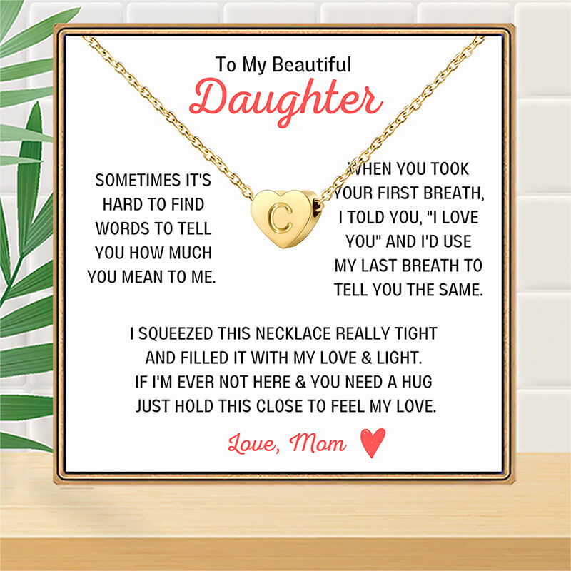 Daughter - I Love You - Dainty Heart Initial Necklace